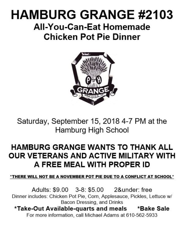 AYCE Homemade Chicken Pot Pie Dinner by Hamburg Grange 2103 Hamburg, PA